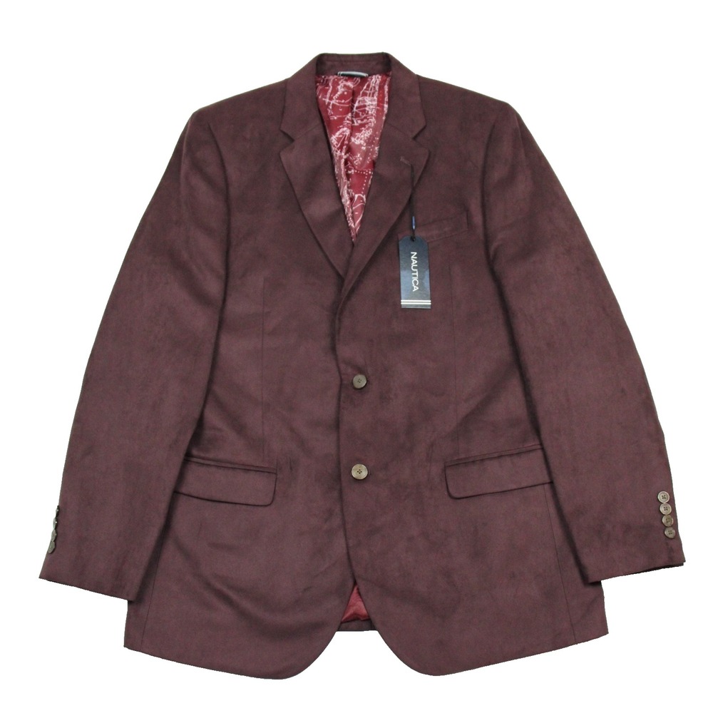Nautica Sport Coat 44 R Mens Burgundy Branford Faux Suede Modern Fit Blazer NWT